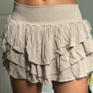 Cream Textured Mini Skirt